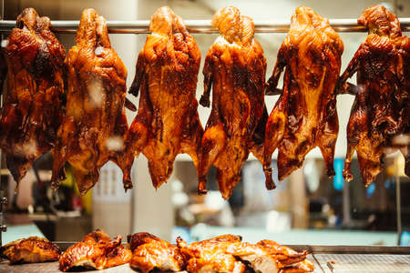 Beijing duck or roast ducks hangingの写真素材
