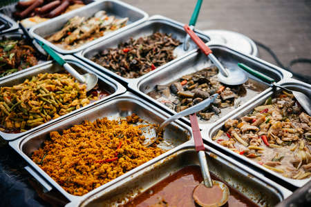 Different thai street food on sale at one of the markets at Koh Samui, Thailandの写真素材