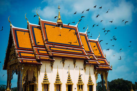 Buddhist pagoda, part of temple complex Wat Plai Laem on Koh Samui island, Thailandの写真素材