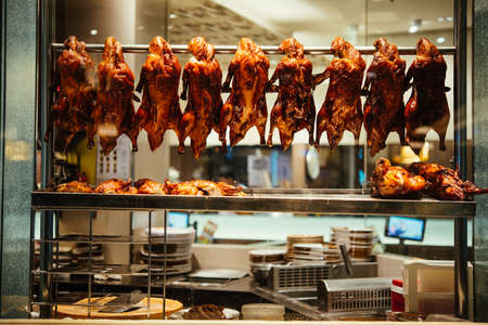 Beijing duck or roast ducks hangingの写真素材