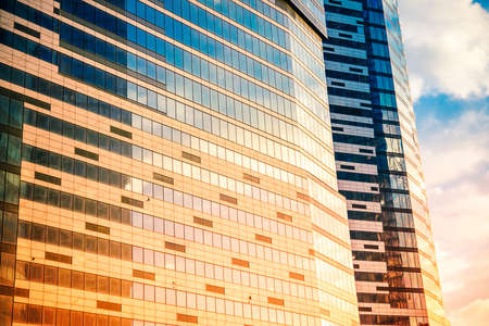 Glass wall of modern skyscraper building. Success, business and development concept or backgroundの写真素材
