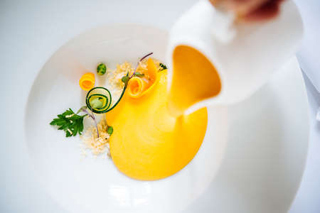Pumpkin soup, modern servingの写真素材