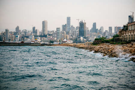 Construction sites seen from the seaside in Beirut, Lebanonの写真素材