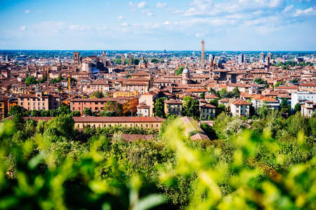 Panoramic view of old city of Bologna in in Emilia Romagna region, Italy.の写真素材