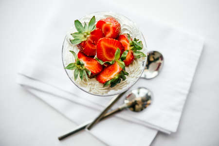 Strawberries with whipped cream dessertの写真素材