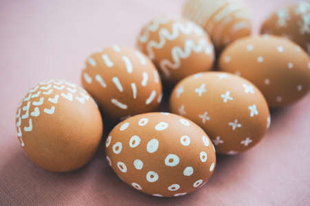 Modern painted easter eggs. Toned pictureの写真素材