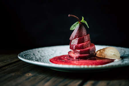 Red wine poached pearの写真素材