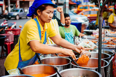 KOH SAMUI, THAILAND - FEBRUARY 18, 2016: Street food market in one of the villages of Koh Samui, Thailand.のeditorial素材