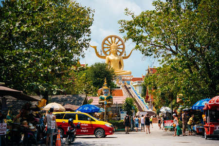 KOH SAMUI, THAILAND - FEBRUARY 22, 2016: View of Buddha statue at Wat Phra Yai Koh Fan, Thai temple in Koh Samui, Thailand.のeditorial素材