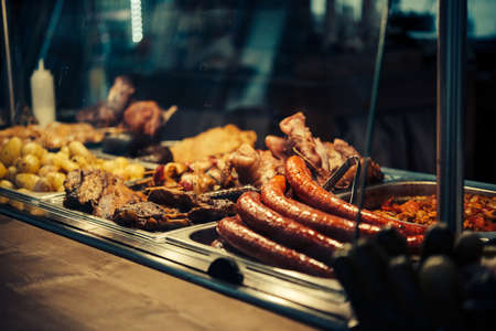 View of street food on sale in Budapest, Hungary.の写真素材