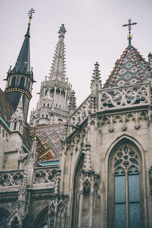 Details of St. Matthias Church in Budapest, Hungary. Toned pictureのeditorial素材