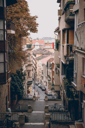 View of one of the streets in Budapest, Hungary.のeditorial素材