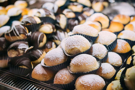 Fiocchi di neve, a special neapolitan cake, on sale at one of the cafes in Naples, Campania, Italy.