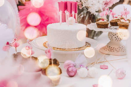 Kids birthday party table decorationの写真素材