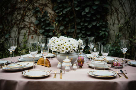 Table served for luxury dinner partyの写真素材
