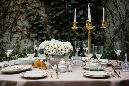 Table served for luxury dinner partyの写真素材