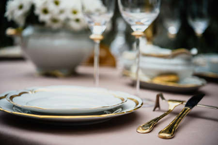 Table served for luxury dinner partyの写真素材