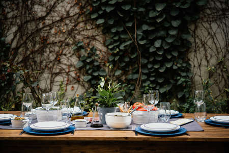 Table served for party dinnerの写真素材