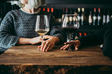 Young women enjoying their wine in a barの写真素材