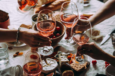 Glasses of rose wine seen during a friendly party of a celebration.