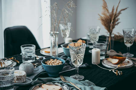 A table served for celebration or wine party.の写真素材