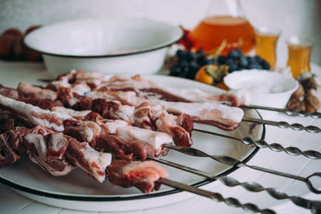 Preparing classic style barbecue in a countryside.の写真素材