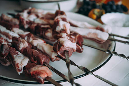 Preparing classic style barbecue in a countryside.の写真素材