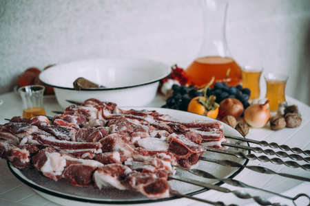 Preparing classic style barbecue in a countryside.の写真素材
