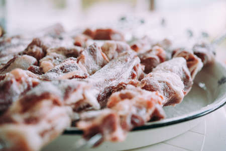 Preparing classic style barbecue in a countryside.の写真素材