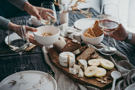 A table served for celebration or wine party.の写真素材