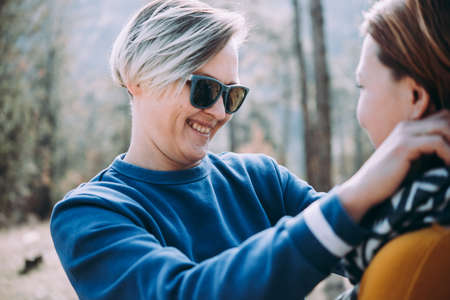 Close-up of happy lesbian coupleの写真素材