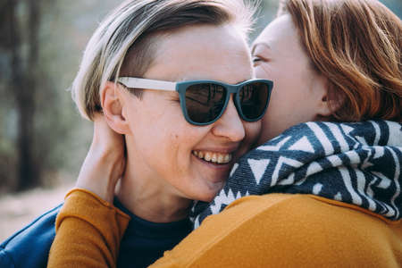 Close-up of lesbian couple kissingの写真素材