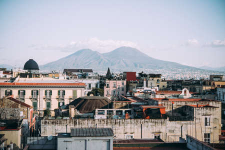 NAPLES, ITALY - 18 DECEMBER, 2017: View of Mount Vesuvius seen from Castel Sant 'Elmo in Naples, Campania, Italy.のeditorial素材