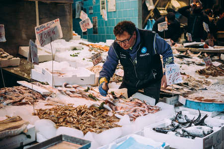 NAPLES, ITALY - 17 DECEMBER, 2017: View of fish market in Naples, Campania, Italy.のeditorial素材