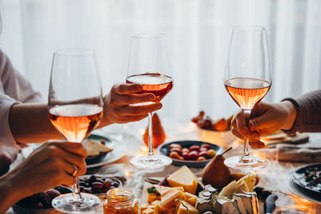 Glasses of rose wine seen during a friendly party of a celebration.