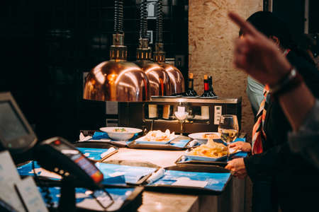 Dinner served at one of the restaurants  in Lisbon, Portugal.の写真素材