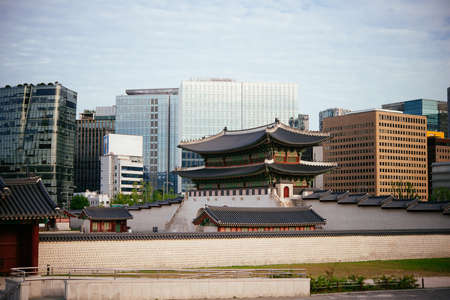 The view of Gyeongbokgung Palace in Seoul, South Korea.のeditorial素材