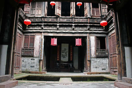 Fine carpentry of a traditional chinese house in Anhui province, chinaのeditorial素材