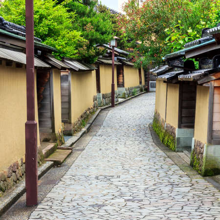 A street in the old samurai quarter with well-preserved traditional japanese architecture, Kanazawa, Japanのeditorial素材