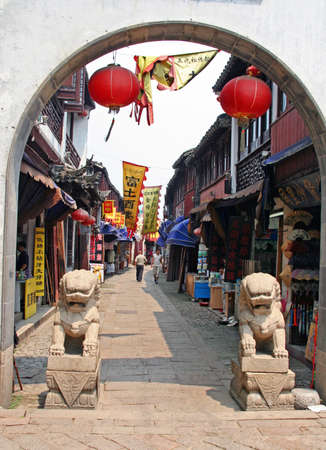 Tongli, China - July 21, 2007  Entrance to an old street in ancient Tongli watertown near Suzhou and Shanghai, Jiangsu province on July 21, 2007 のeditorial素材