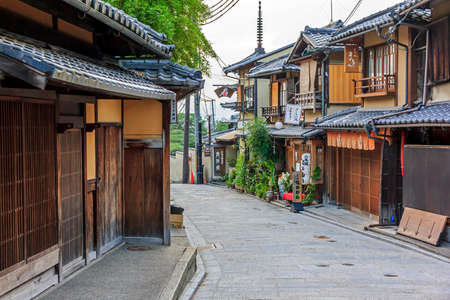 Kyoto, Japan - June 22, 2010: Beautiful old houses in Ninen-zaka street, Southern Higashiyama area on June 22, 2010. Ninen-zaka is one of the most beautiful streets in Kyoto.のeditorial素材