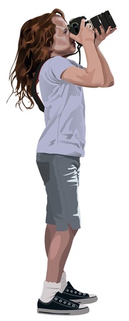 Young Girl take a shot with a big Cameraのイラスト素材