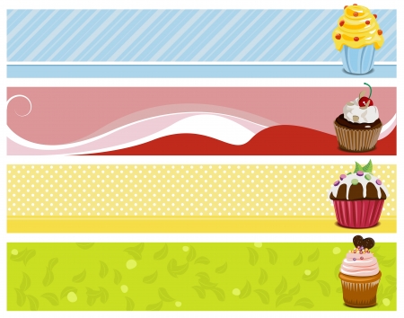 4 sweet headers with cupcakesのイラスト素材