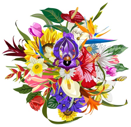 Bouquet of many beautiful and colorful flowersのイラスト素材