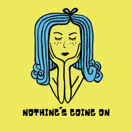 Nothing is going on - Artistic poster. Illustration of a bored girl with closed eyes while thinking. Vector format.のイラスト素材