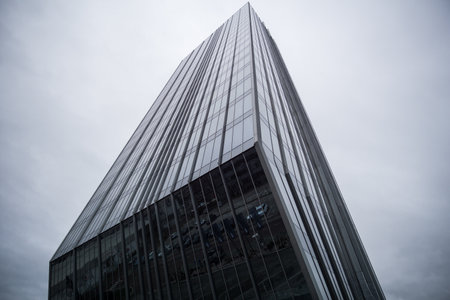 underside perspective view to skyscraper, business architecture - 22 December 2018 Crystal palace, Sloveniaのeditorial素材