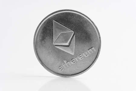 Ethereum silver coin, Blockchain Cryptocurrency concept, Ethereum newsの写真素材