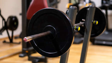 weight in gym room, close up horizontal photo