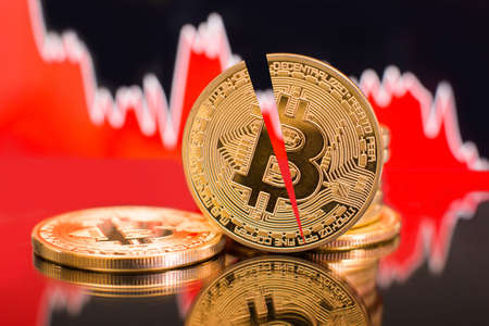 Bitcoin halving. Block reward gets cut in half every four years for miners.の写真素材
