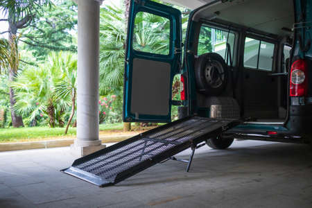 Accessible vehicle with ramp for people with disabilities on wheelchair.の写真素材